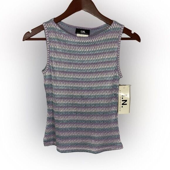 I.N. San Francisco Women's L Purple Striped Stretch Tank Top Y2K Preppy - Picture 1 of 12